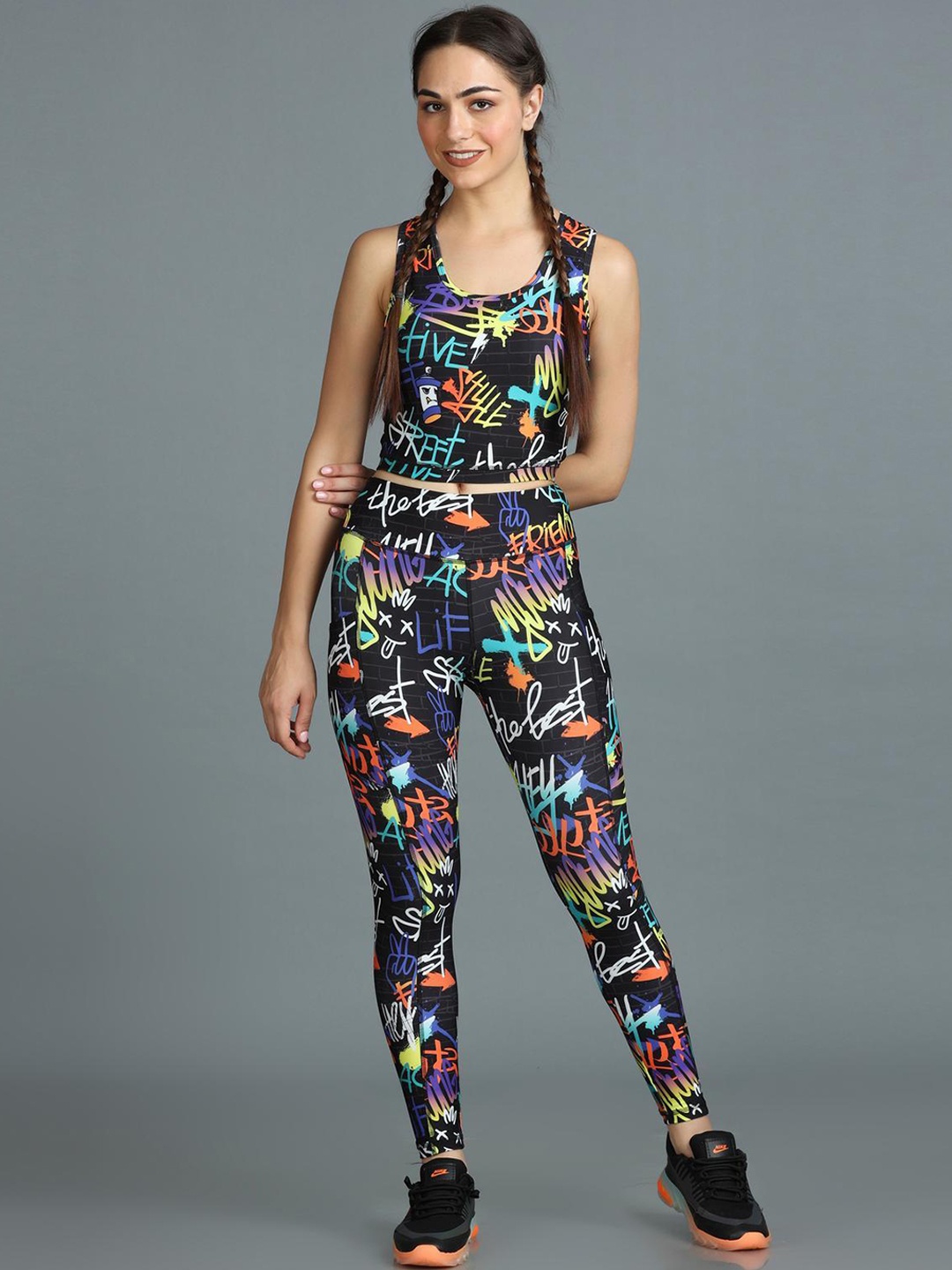 

The Dance Bible Printed Activewear Padded Top & Leggings, Black