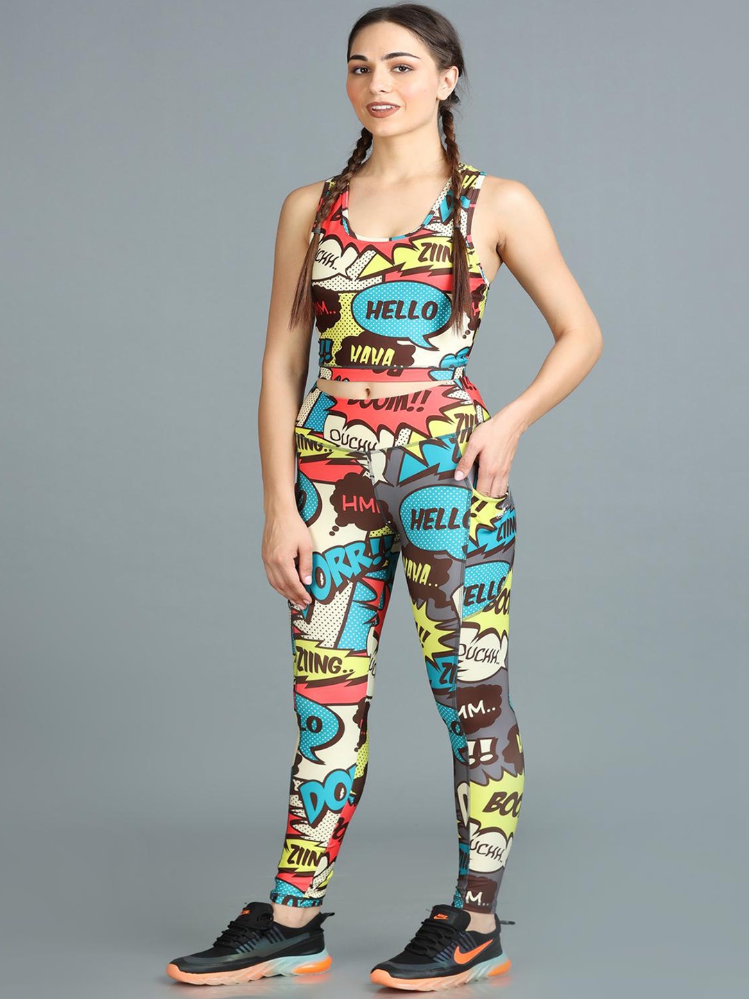 The Dance Bible Printed Activewear Padded Top & Leggings Co-Ords Set, Red