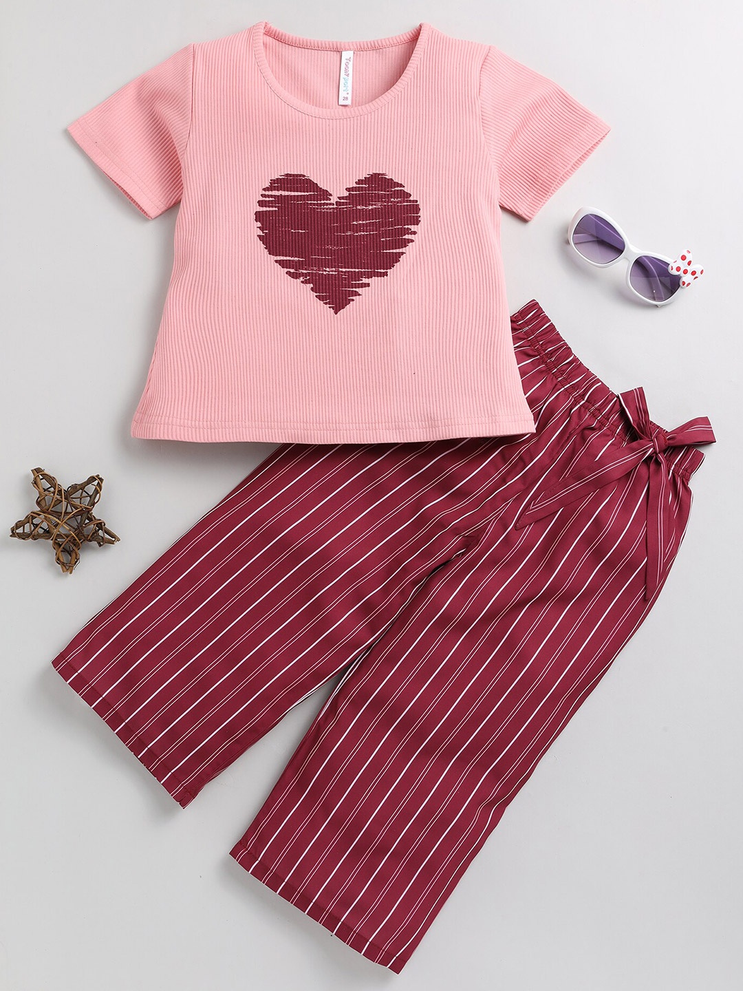 

Toonyport Girls Striped T-shirt with Palazzos, Pink
