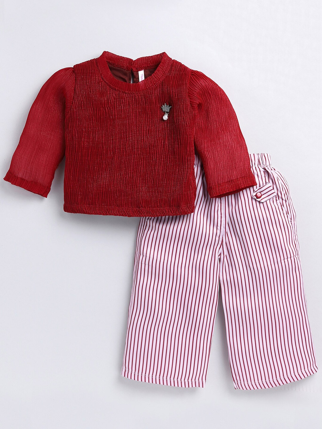 

Toonyport Girls Self Design Top with Palazzos, Maroon
