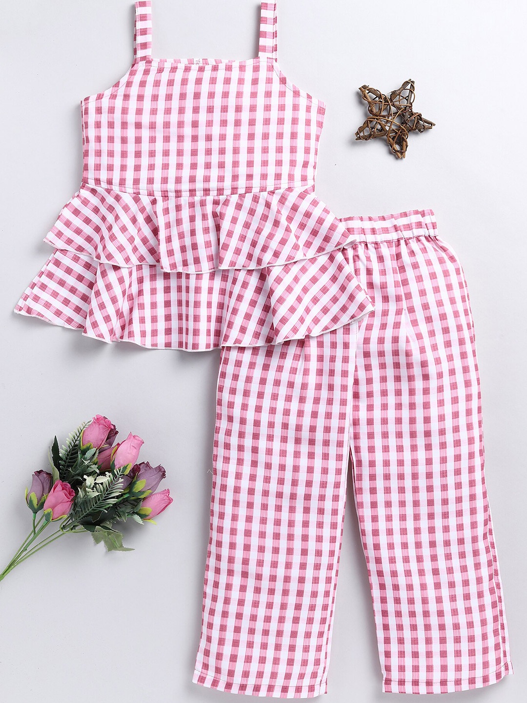 

Toonyport Girls Checked Top with Palazzos, Pink