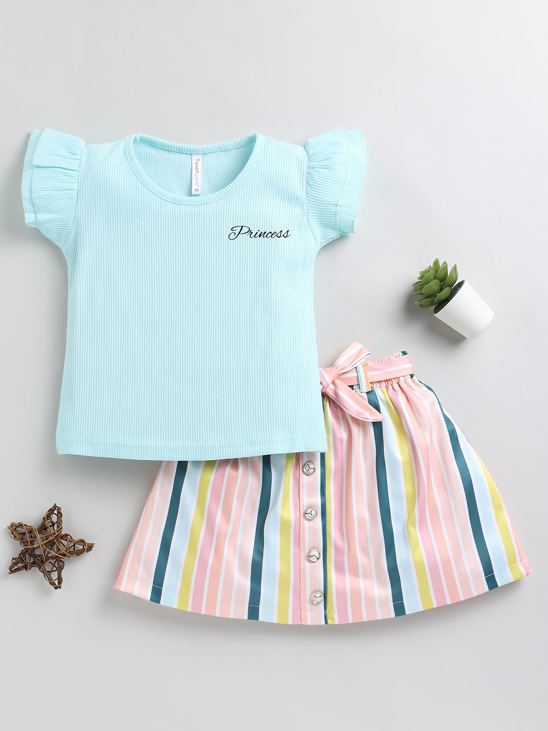 

Toonyport Girls Flutter Sleeves Top with Skirt, Blue