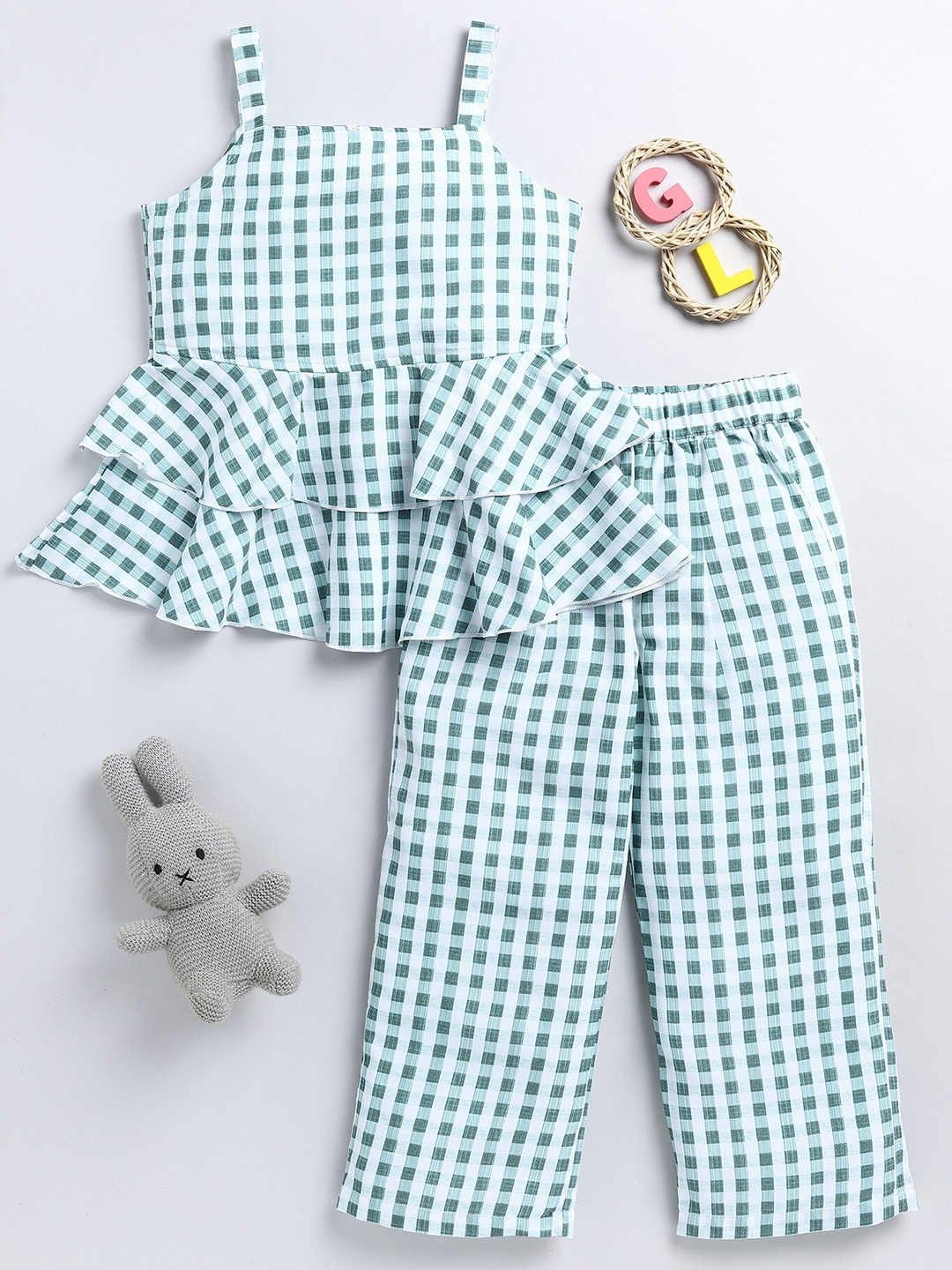 

Toonyport Girls Checked Top with Palazzos, Green