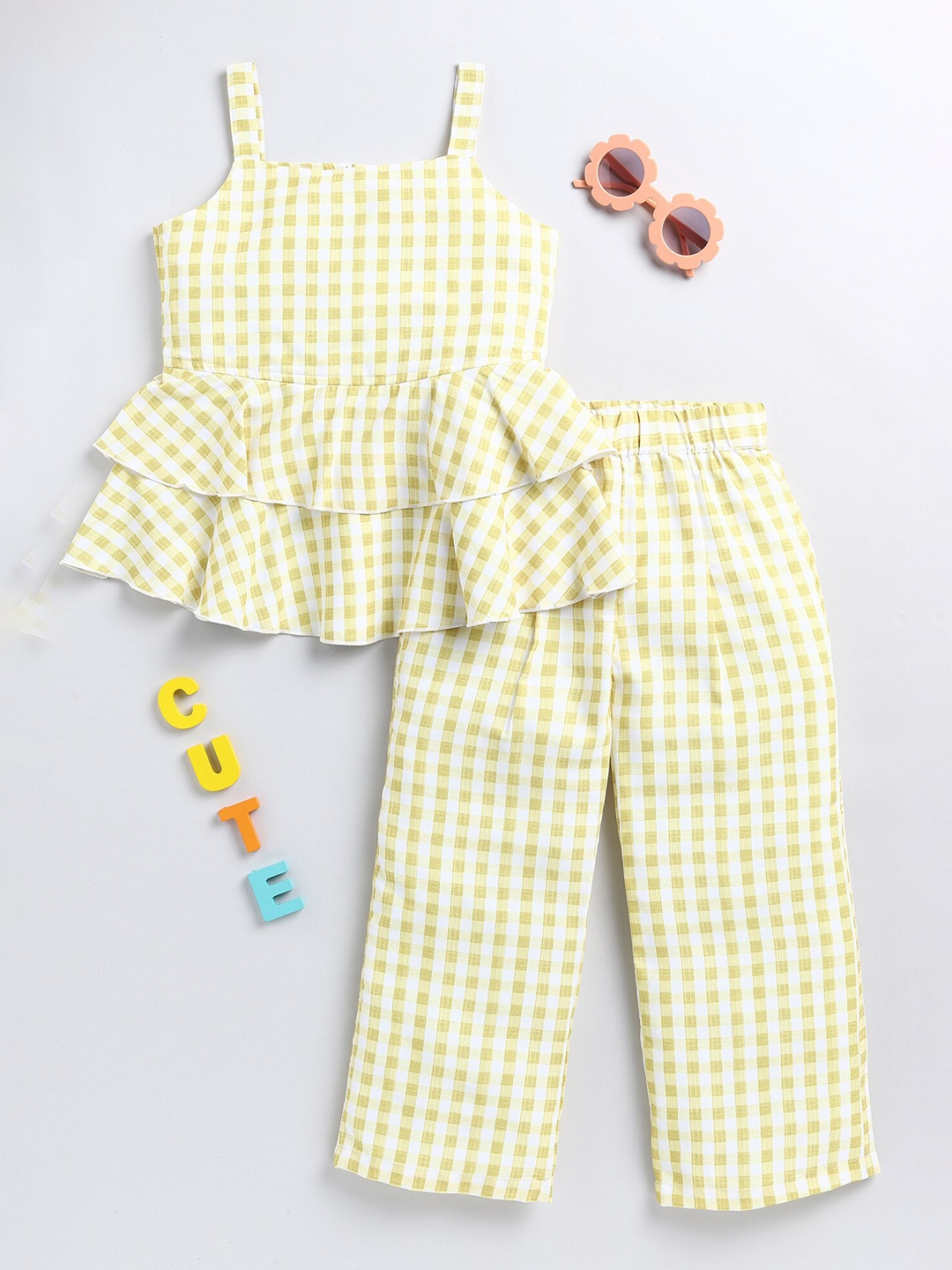 

Toonyport Girls Checked Top with Palazzos, Yellow