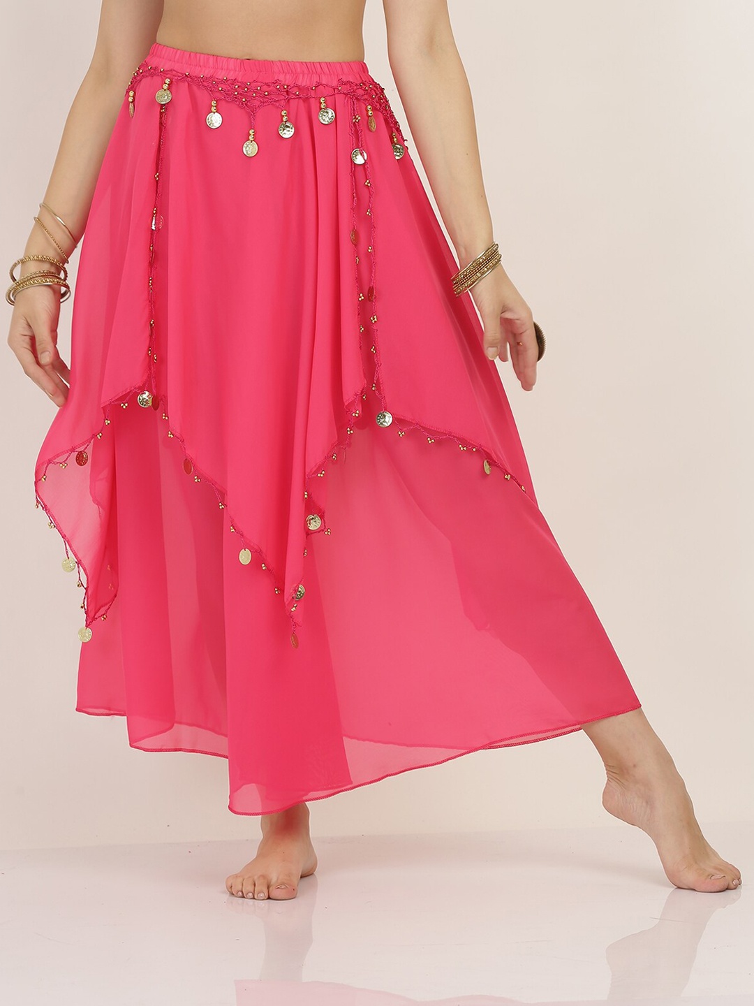 

The Dance Bible Women Asymmetric Belly Dance Maxi-Length Skirts, Pink