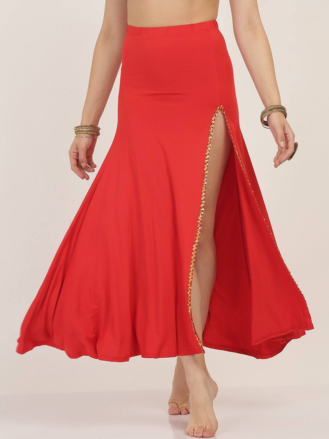 

The Dance Bible Women Stylish Slit Belly Dance A-Line Costume Maxi Skirt, Red