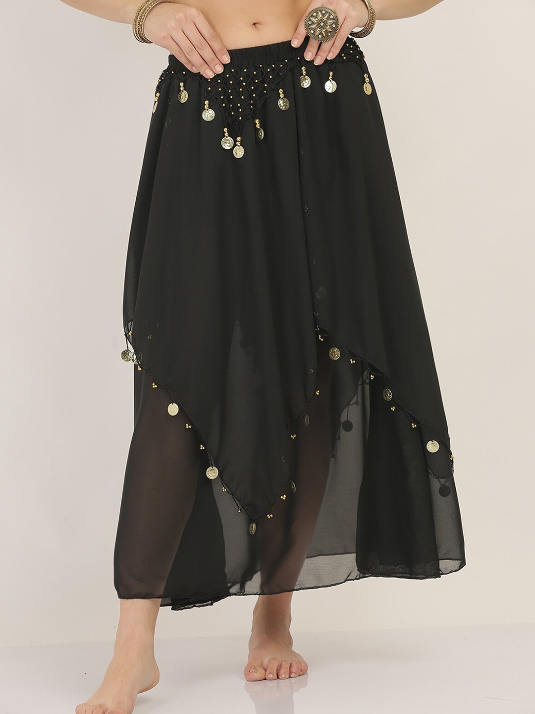 

The Dance Bible Women Asymmetric Belly Dance Maxi-Length Skirts, Black