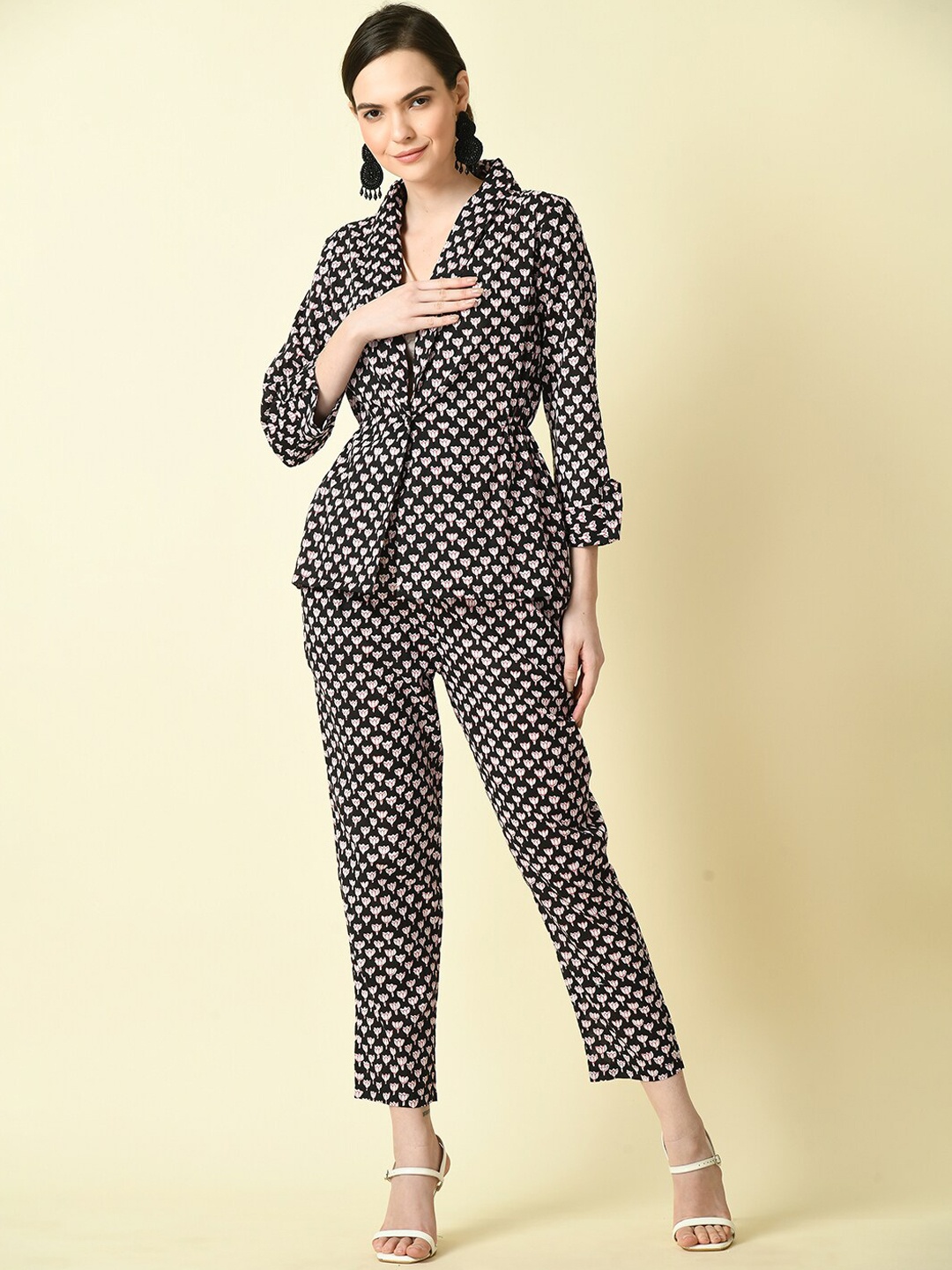 

Myshka Printed Cotton Lightweight Tailored Jacket, Black