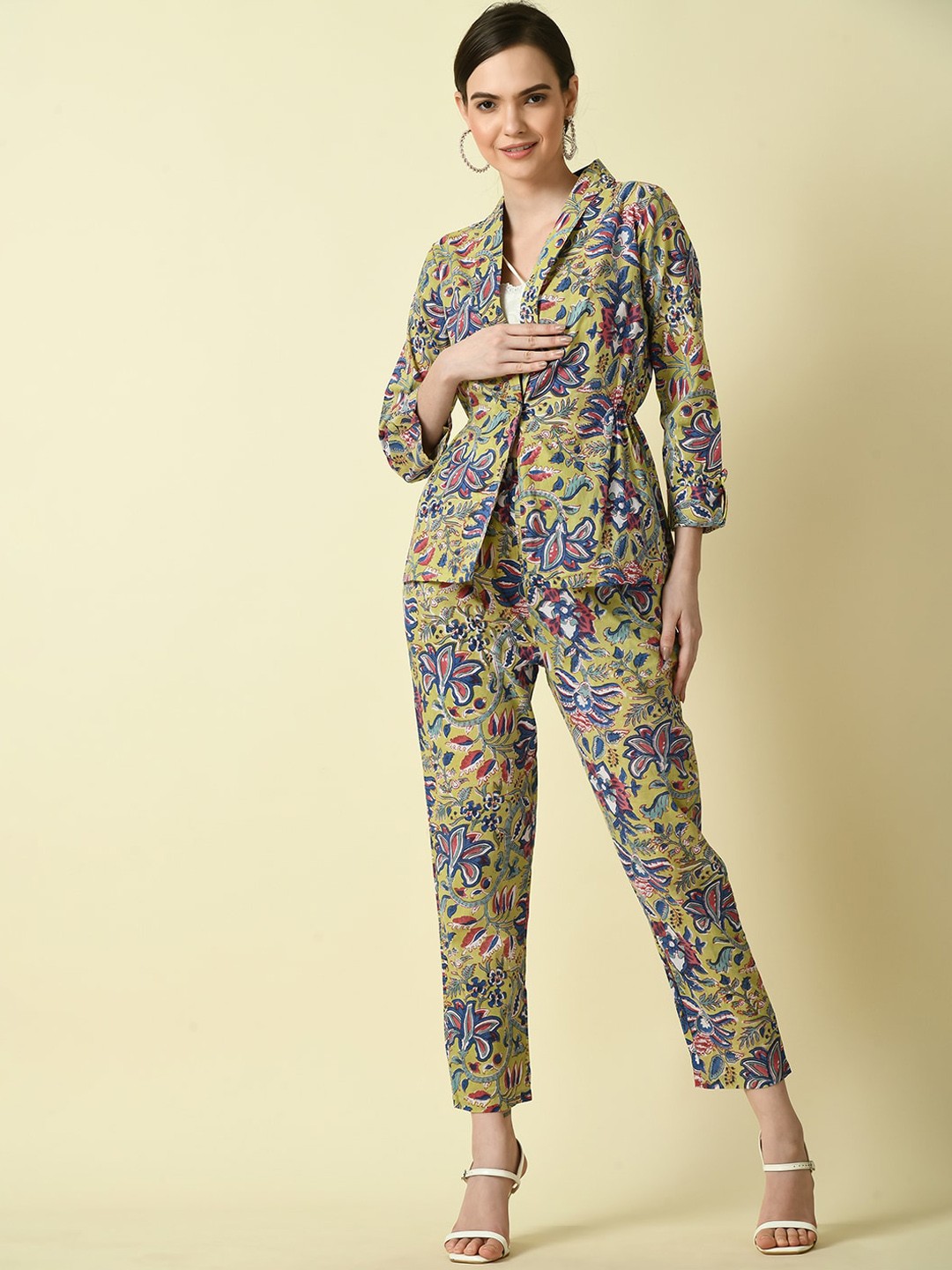 

Myshka Floral Lightweight Cotton Bomber With Embroidered Jacket, Green
