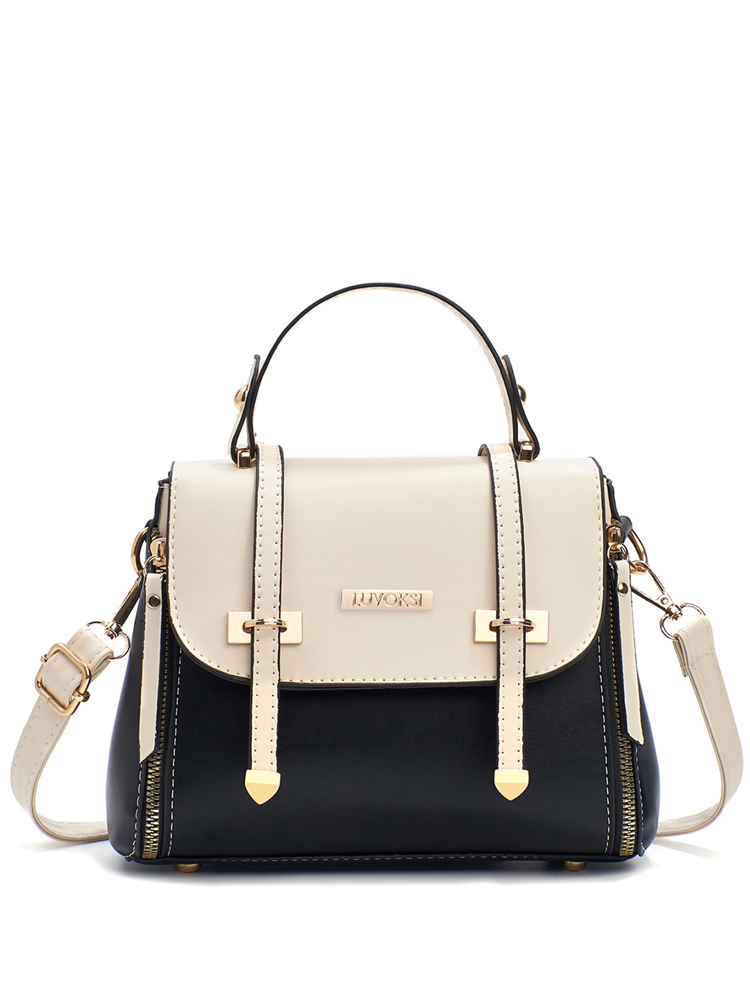 

Luvoksi Colourblocked Structured Satchel Handbags, Black