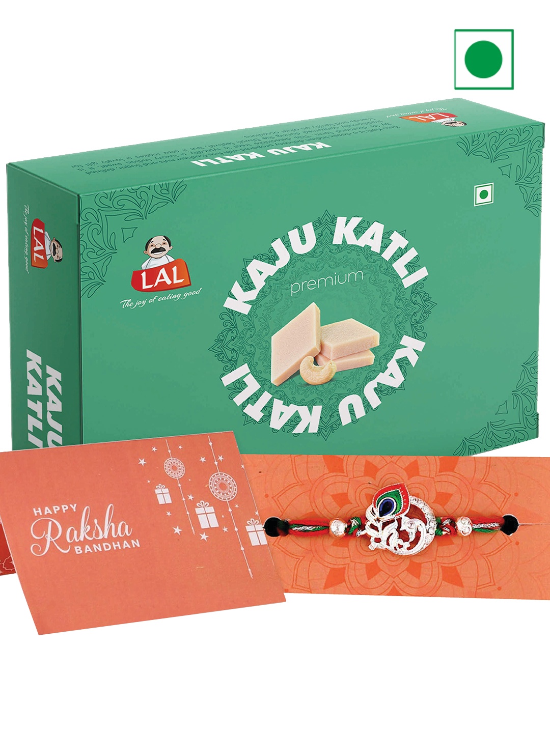 

LAL Mor Pankh Charm Thread Rakhi & Kaju Katli Sweet Pack-400g, Green