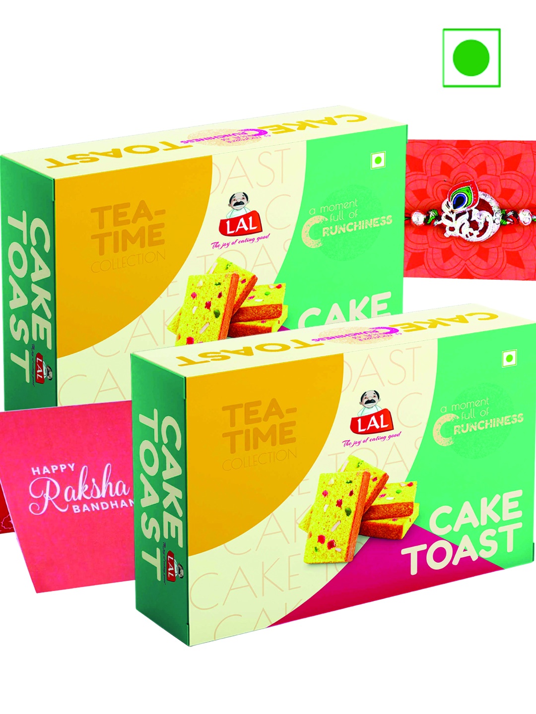 

LAL Pack Of 2 Cake Toast And Colorful Mor Pankh Thread Rakhi 300g, Gold