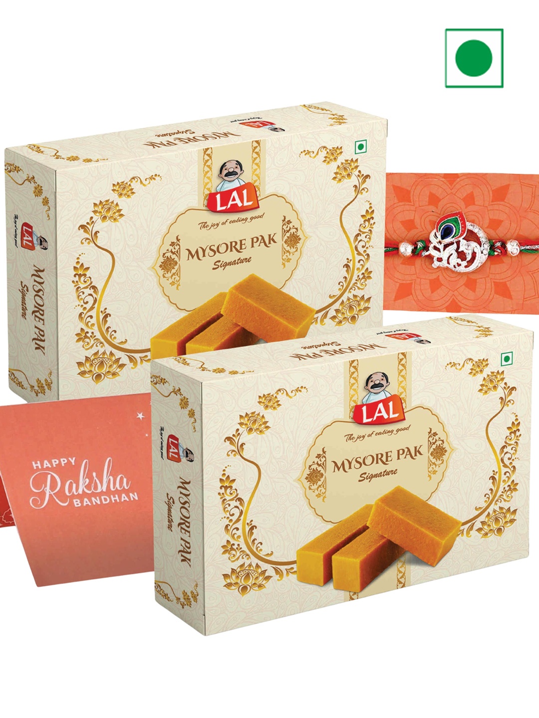 

LAL 2 Mysore Pak Signature Sweet Pack With Rakhi-200g Each, Silver
