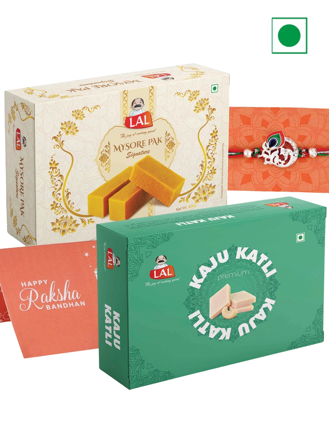 

LAL Mysore Pak Signature & Kaju Katli With Rakhi - 400g, Silver