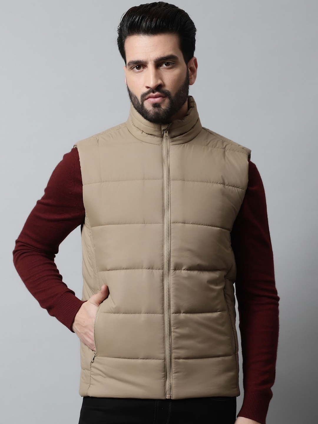 

HOUSE OF VEDAS Men Lightweight Outdoor Quilted Jacket, Camel brown