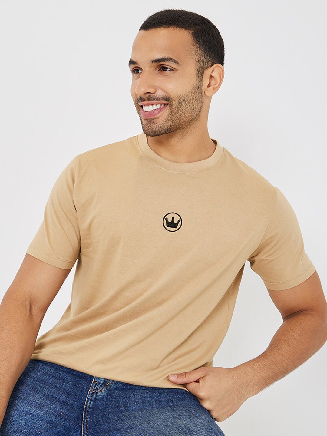 

Styli Beige Short Sleeves Pure Cotton T-shirt