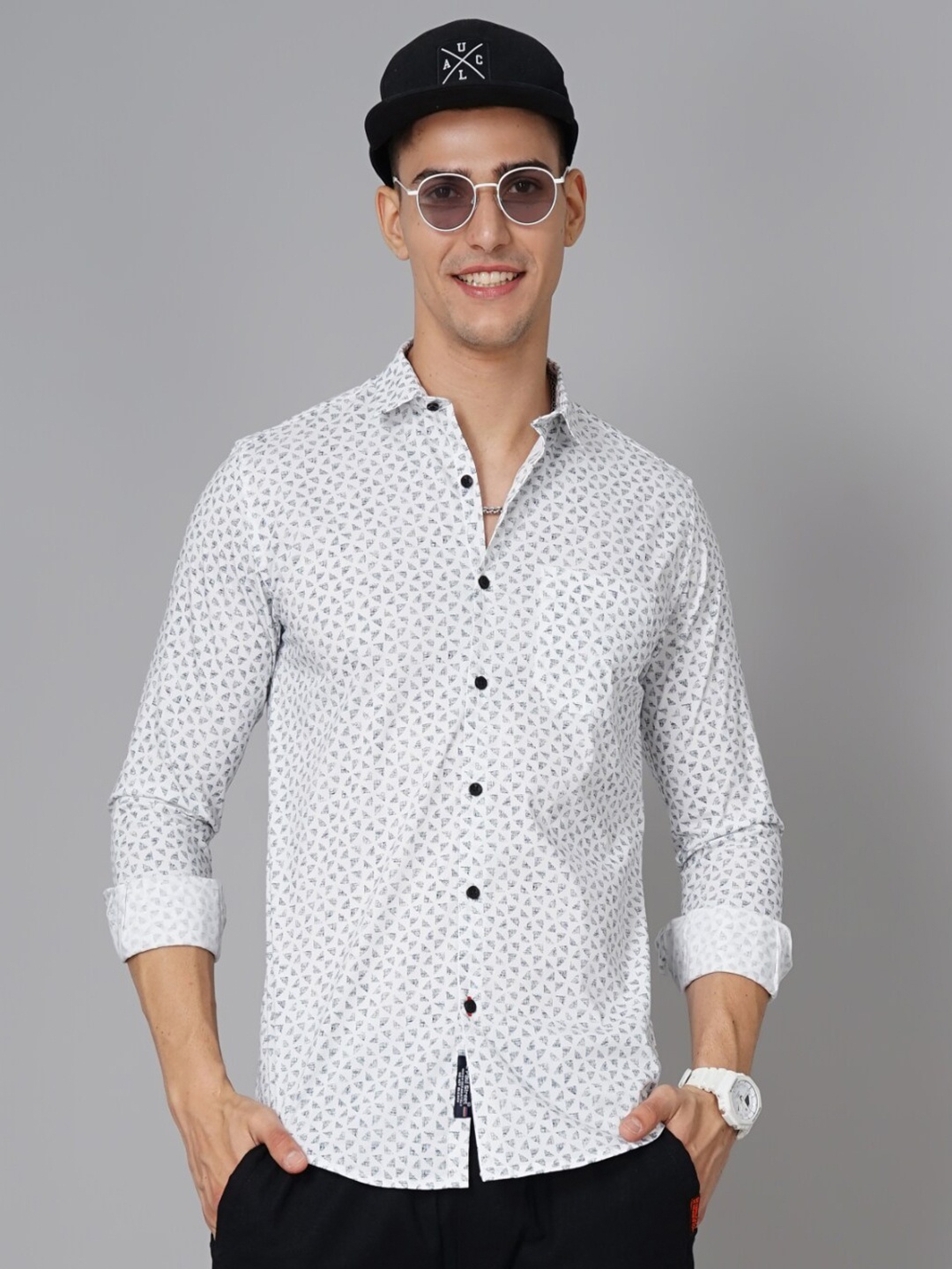 

PAUL STREET Standard Slim Fit Micro Ditsy Printed Casual Shirt, White