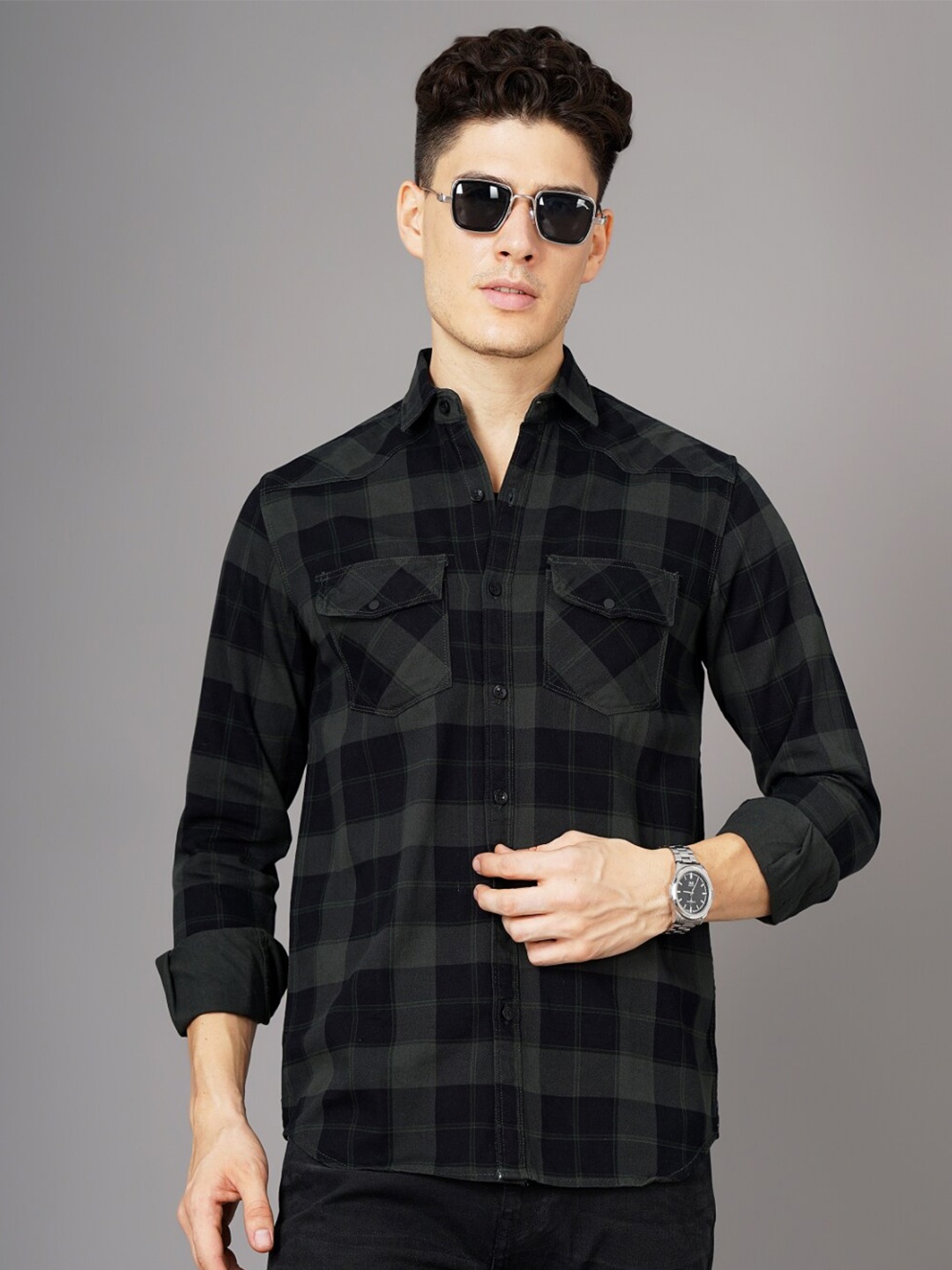 

PAUL STREET Tartan Checks Checked Standard Opaque Slim Fit Cotton Casual Shirt, Green