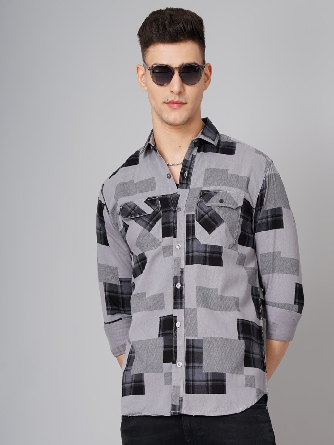 

PAUL STREET Standard Slim Fit Geometric Printed Casual Shirt, Grey