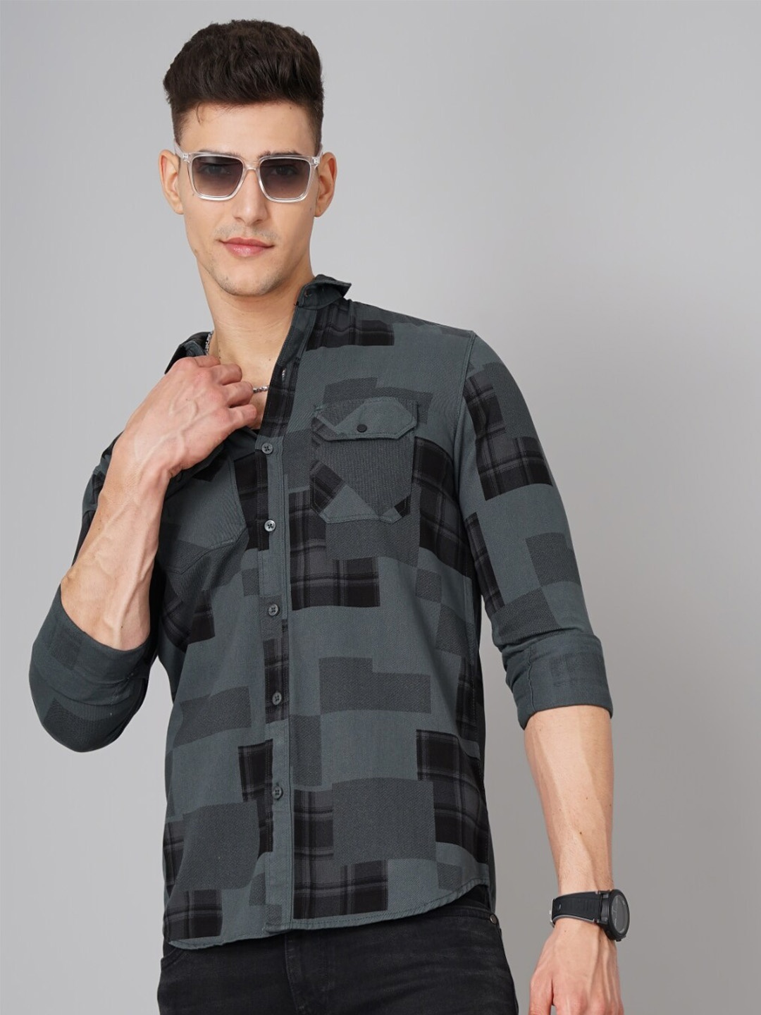 

PAUL STREET Abstract Printed Standard Slim Fit Cotton Casual Shirt, Green