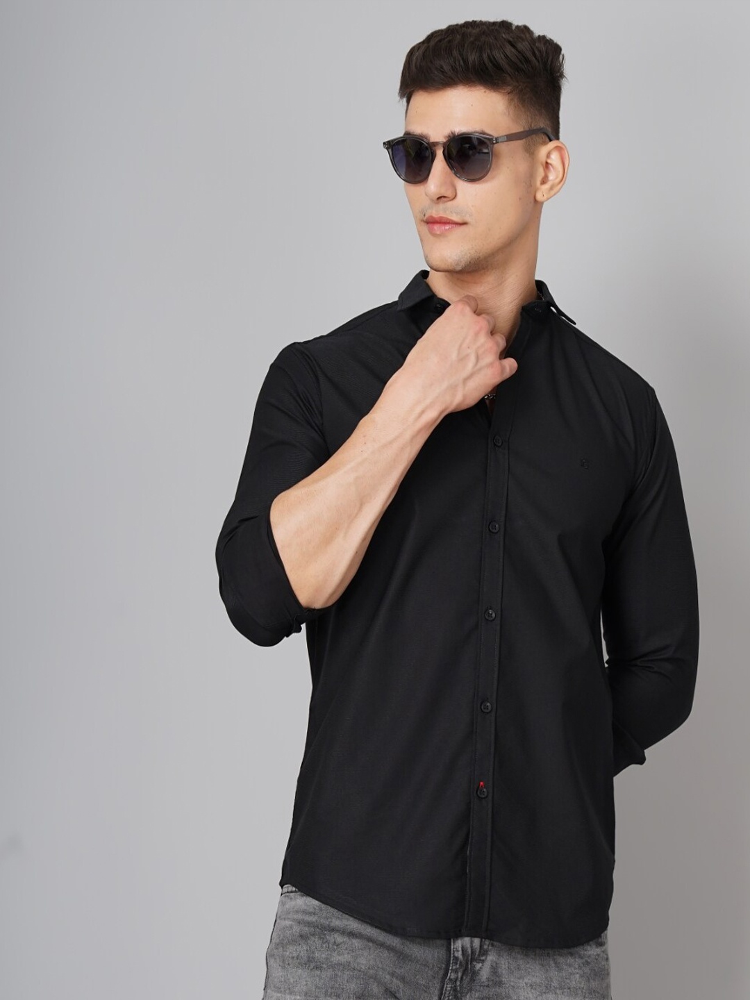 

PAUL STREET Standard Slim Fit Spread Collar Casual Shirt, Black