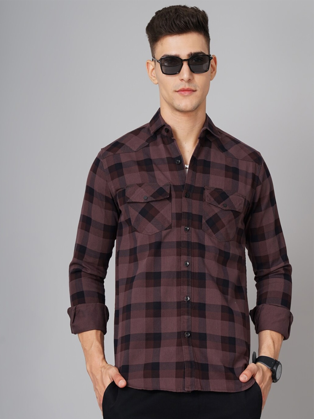 

PAUL STREET Standard Buffalo Checks Opaque Cotton Casual Shirt, Mauve