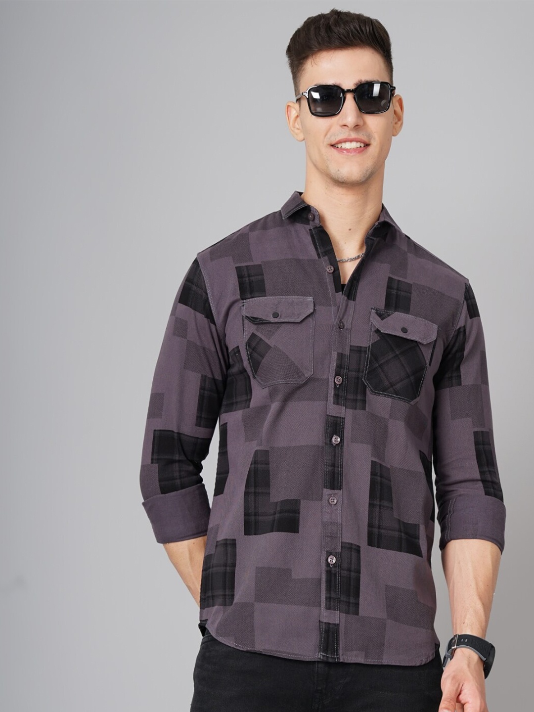 

PAUL STREET Standard Slim Fit Geometric Printed Casual Shirt, Mauve