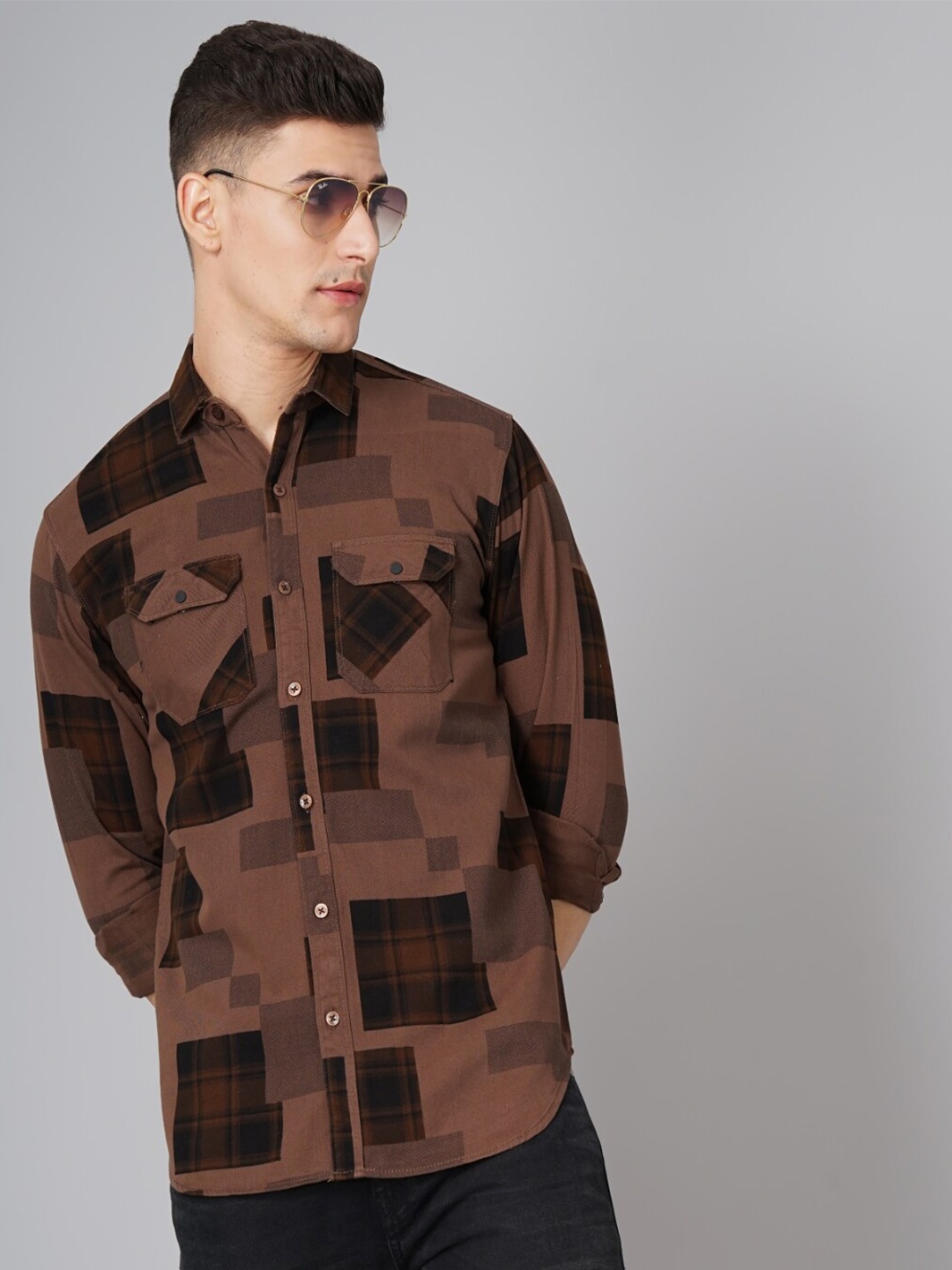 

PAUL STREET Standard Slim Fit Geometric Printed Casual Shirt, Brown
