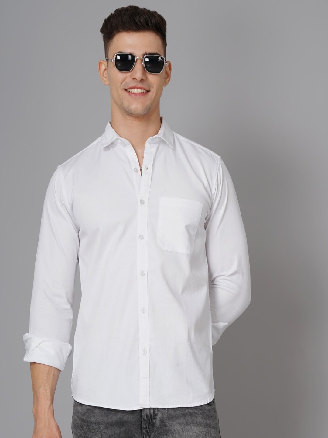 

PAUL STREET Standard Slim Fit Spread Collar Twill Cotton Casual Shirt, White
