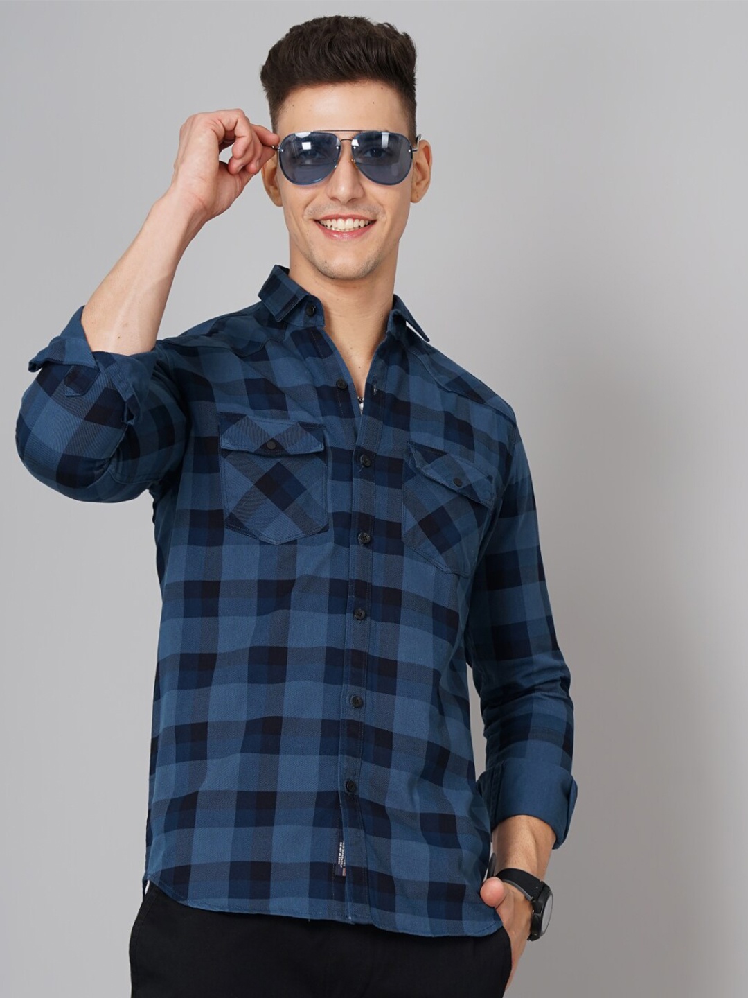 

PAUL STREET Buffalo Checked Standard Slim Fit Opaque Cotton Casual Shirt, Blue