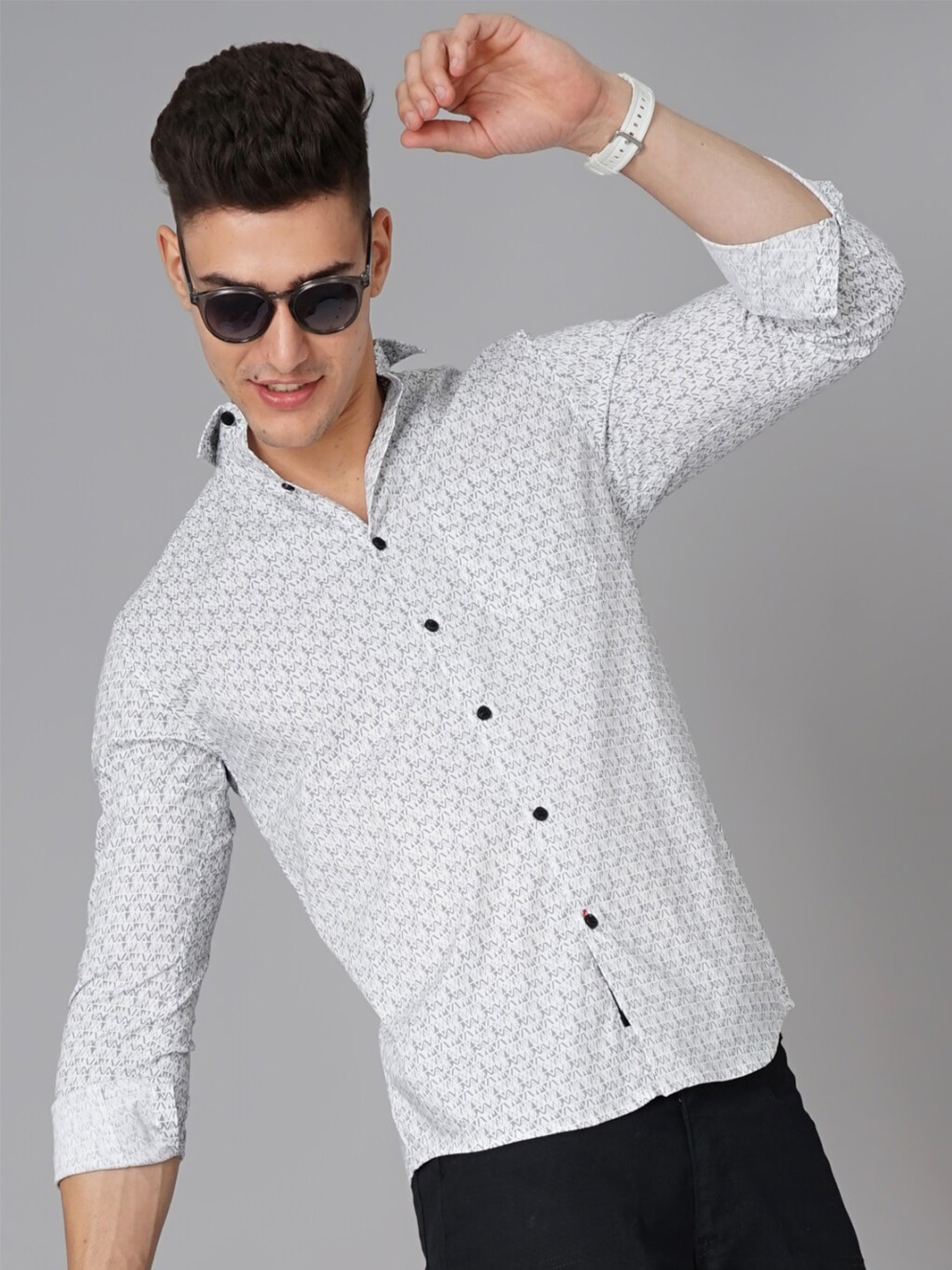 

PAUL STREET Geometric Printed Standard Slim Fit Opaque Cotton Casual Shirt, White