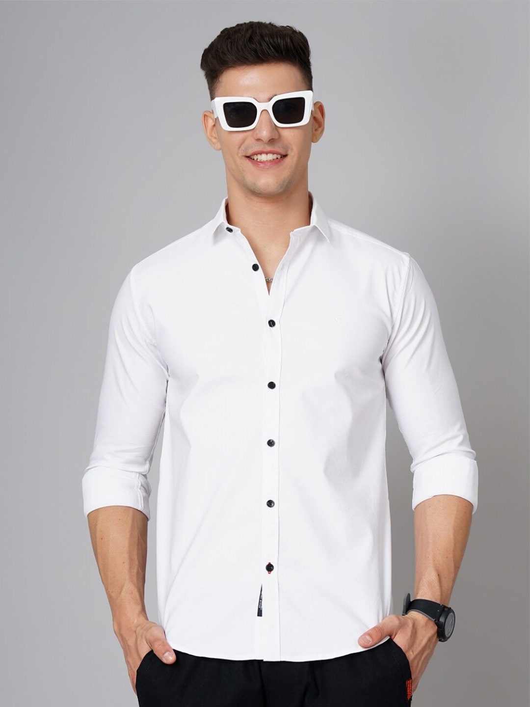 

PAUL STREET Standard Slim Fit Spread Collar Casual Shirt, White