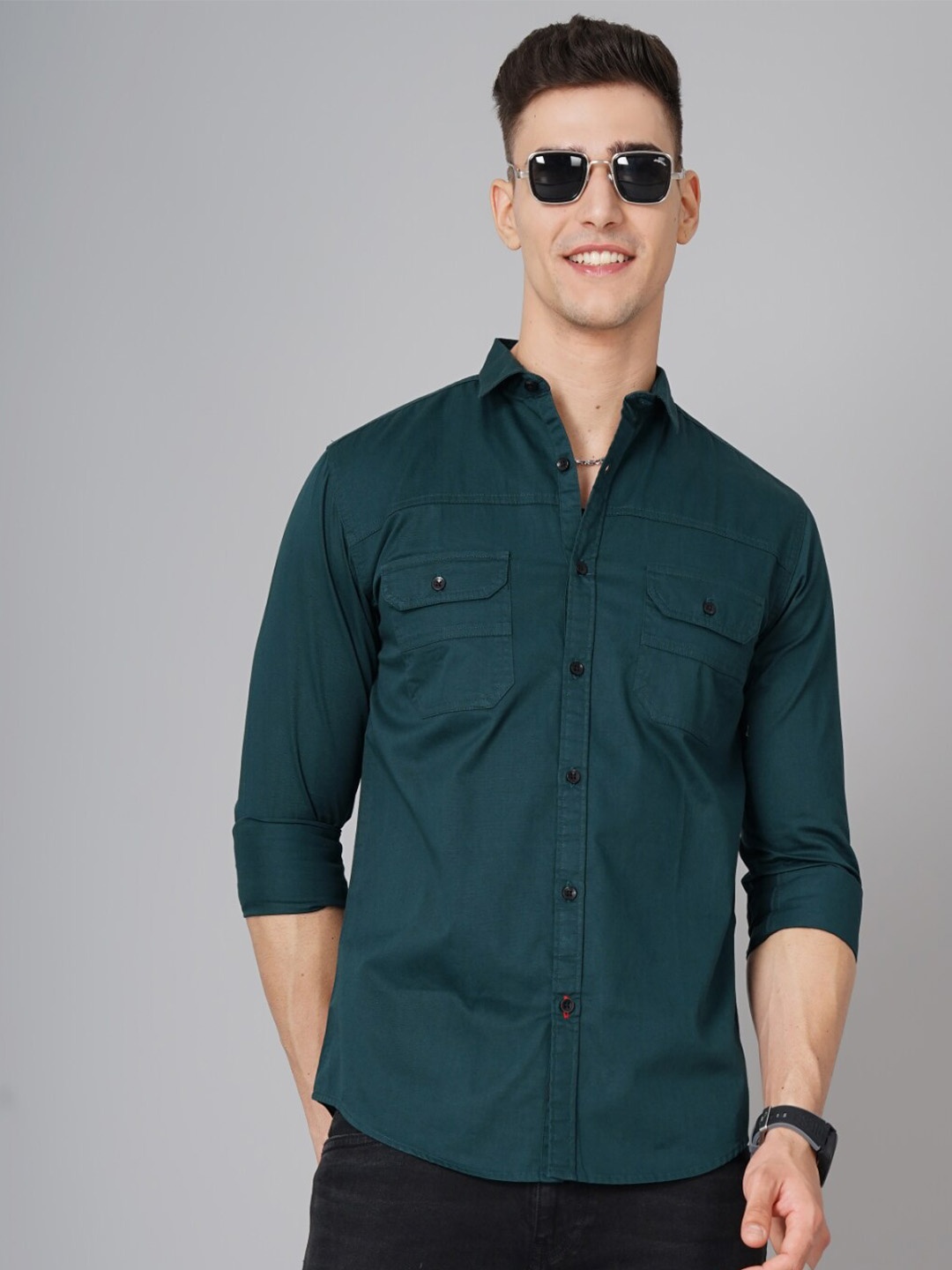 

PAUL STREET Standard Slim Fit Opaque Cotton Casual Shirt, Teal