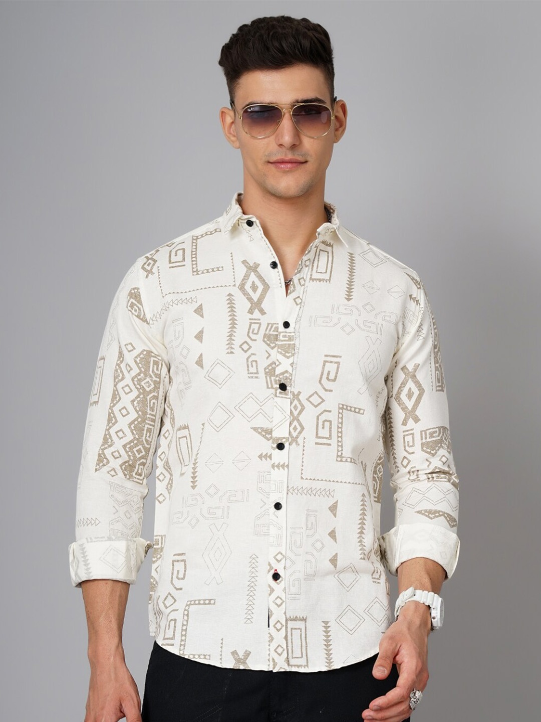 

PAUL STREET Conversational Printed Standard Slim Fit Opaque Casual Shirt, Cream