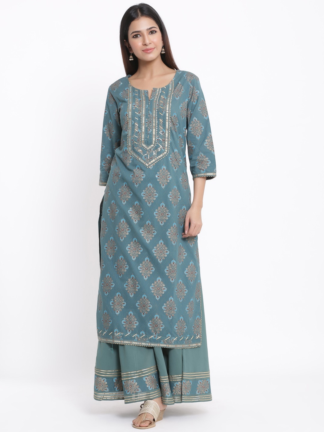 

KALINI Ethnic Motifs Printed Regular Kurta With Sharara, Blue