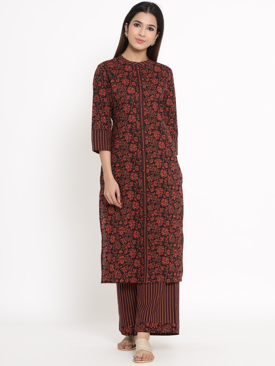 

KALINI Ethnic Motifs Printed Regular Kurta With Palazzos, Black