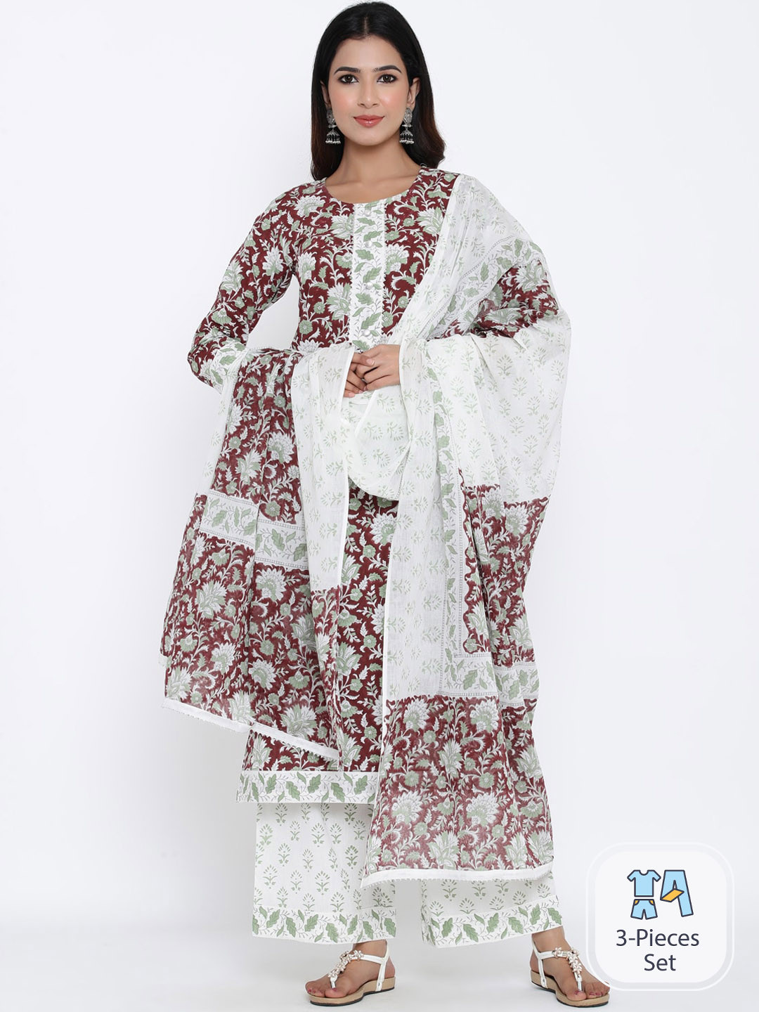 

KALINI Ethnic Motifs Printed Regular Kurta With Palazzos & With Dupatta, Maroon