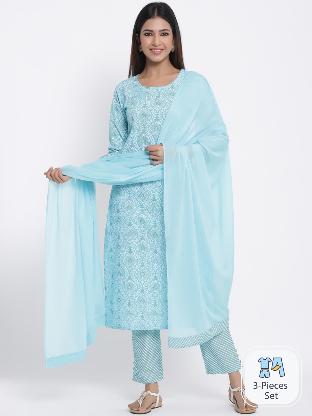 

KALINI Ethnic Motifs Printed Regular Kurta With Trousers & With Dupatta, Blue