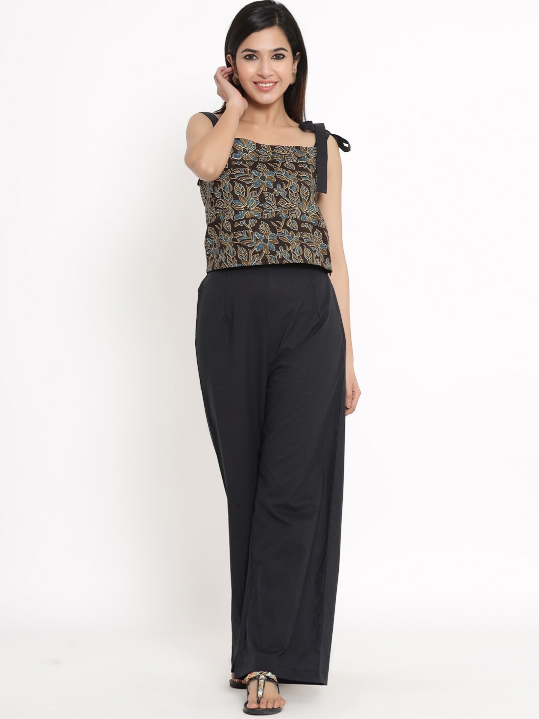 

KALINI Printed Cotton Top & Palazzo, Black