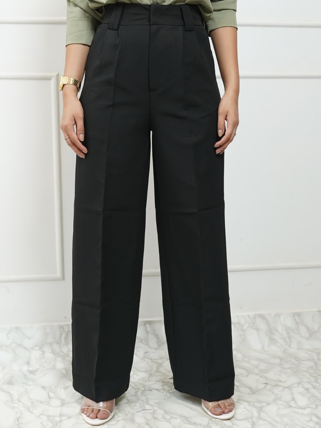 

StyleAsh Women High-Rise Formal Trousers, Black