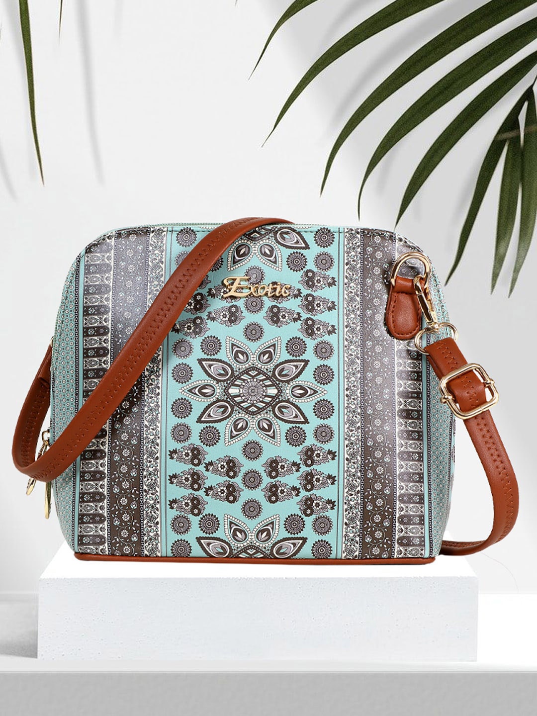 

Exotic Ethnic Motifs Printed PU Structured Sling Bag, Blue