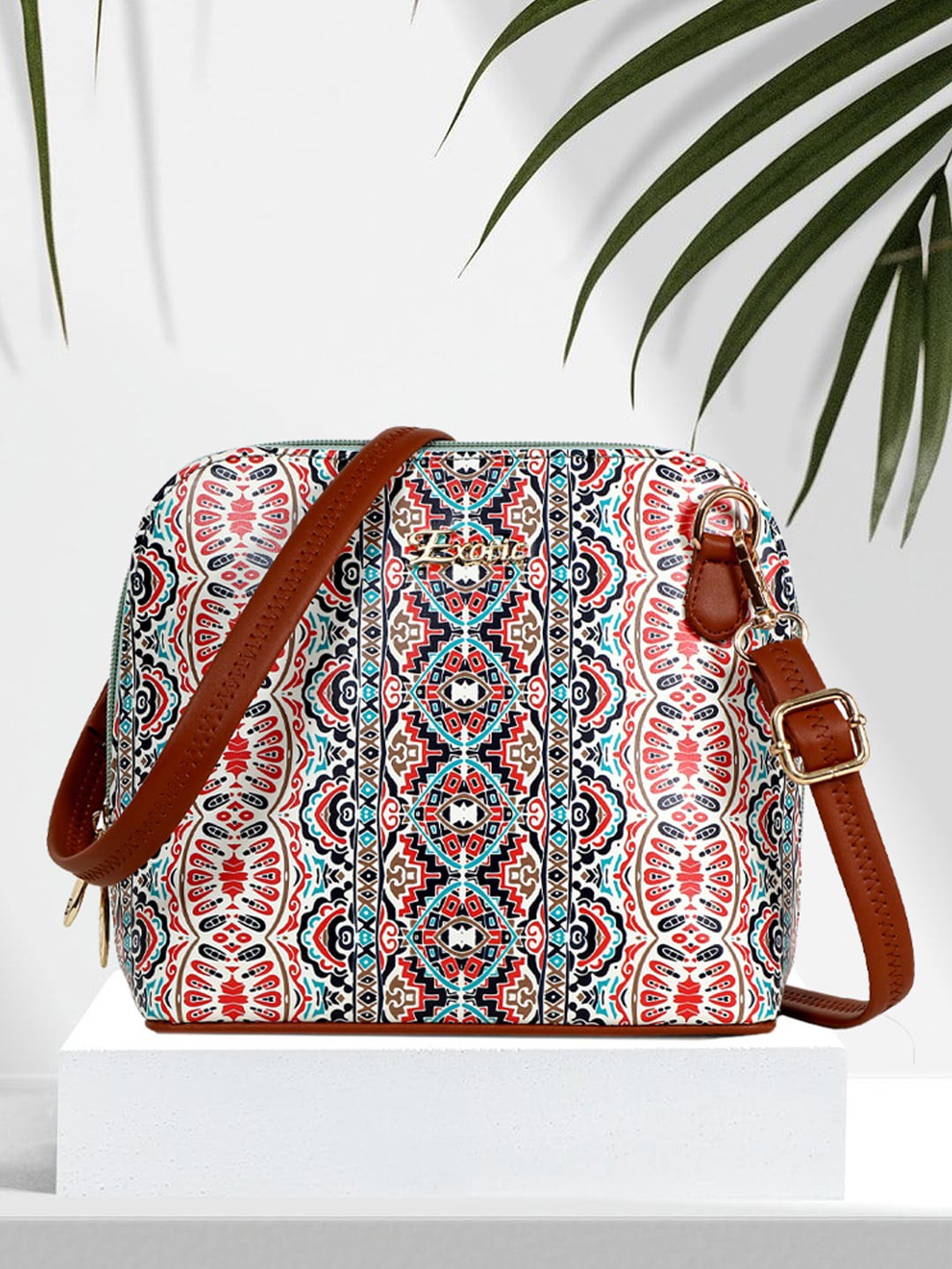 

Exotic Ethnic Motifs Printed PU Structured Sling Bag, Red