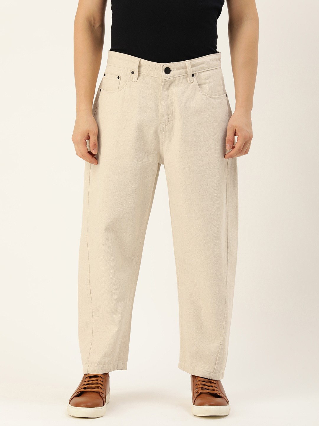 

Bene Kleed Men Mid Rise Loose Fit Cropped Jeans, Cream