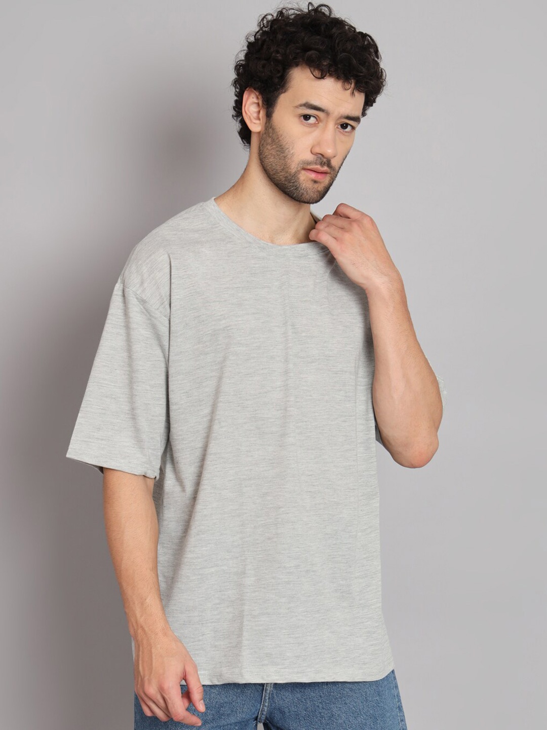 

R Cube Drop Shoulder Sleeves Pure Cotton Oversized T-shirt, Grey