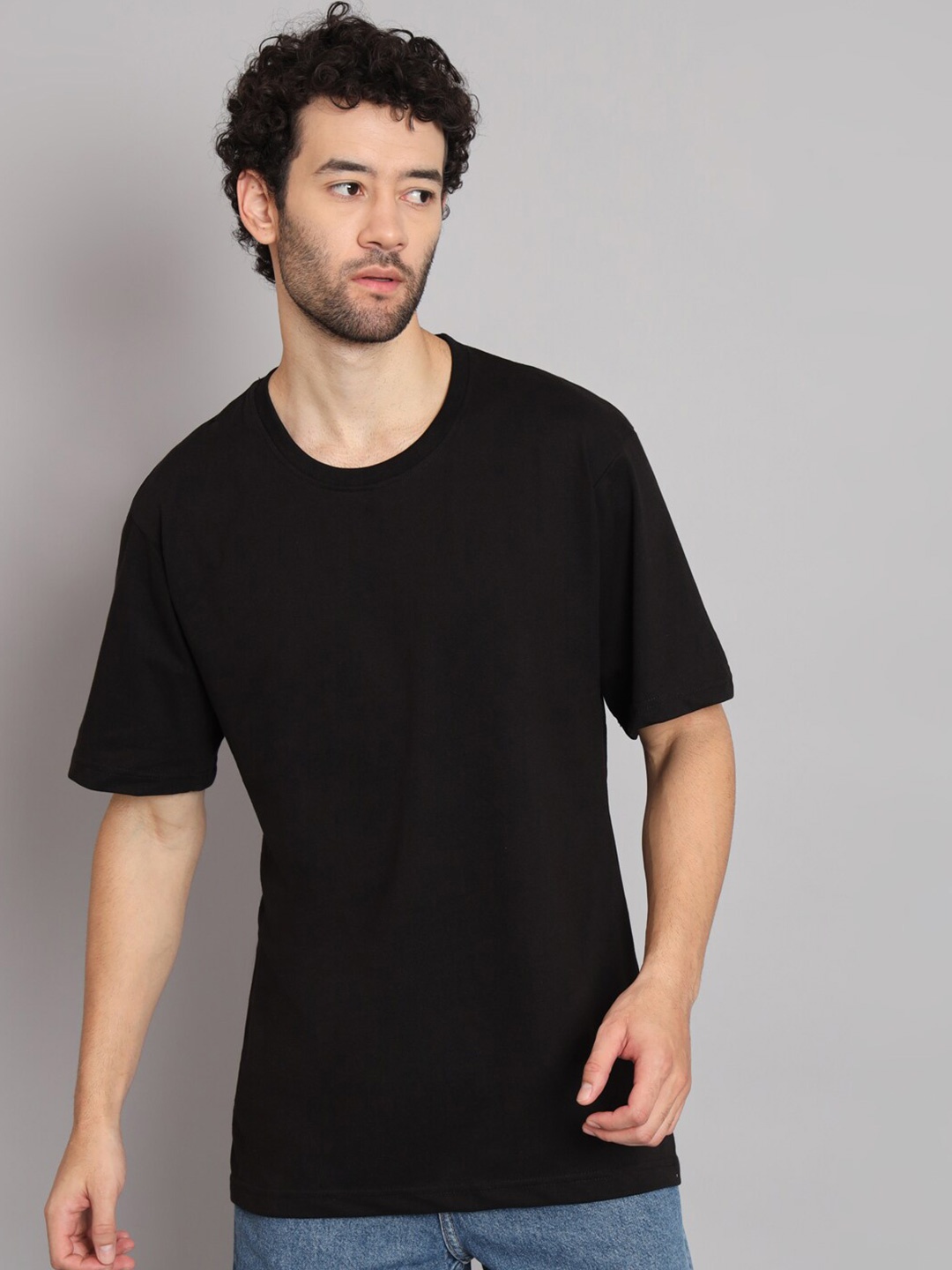 

R Cube Drop Shoulder Sleeves Pure Cotton Oversized T-shirt, Black