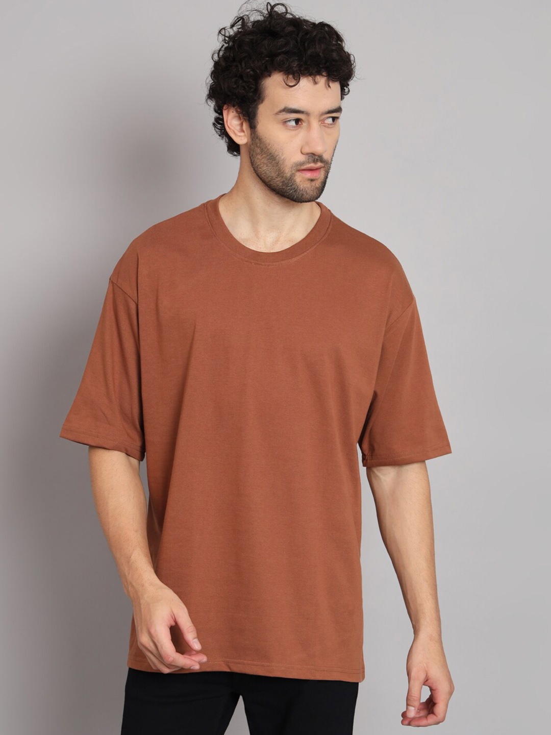 

R Cube Drop Shoulder Sleeves Pure Cotton Oversized T-shirt, Rust