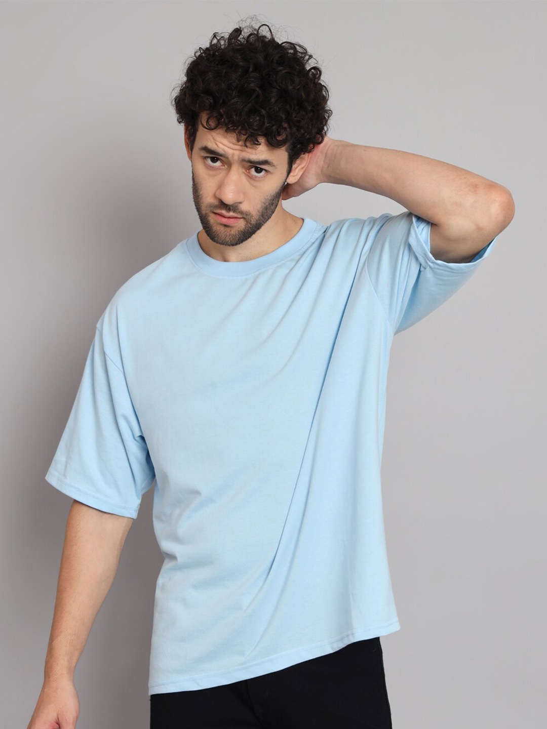 

R Cube Drop Shoulder Sleeves Pure Cotton Oversized T-shirt, Blue