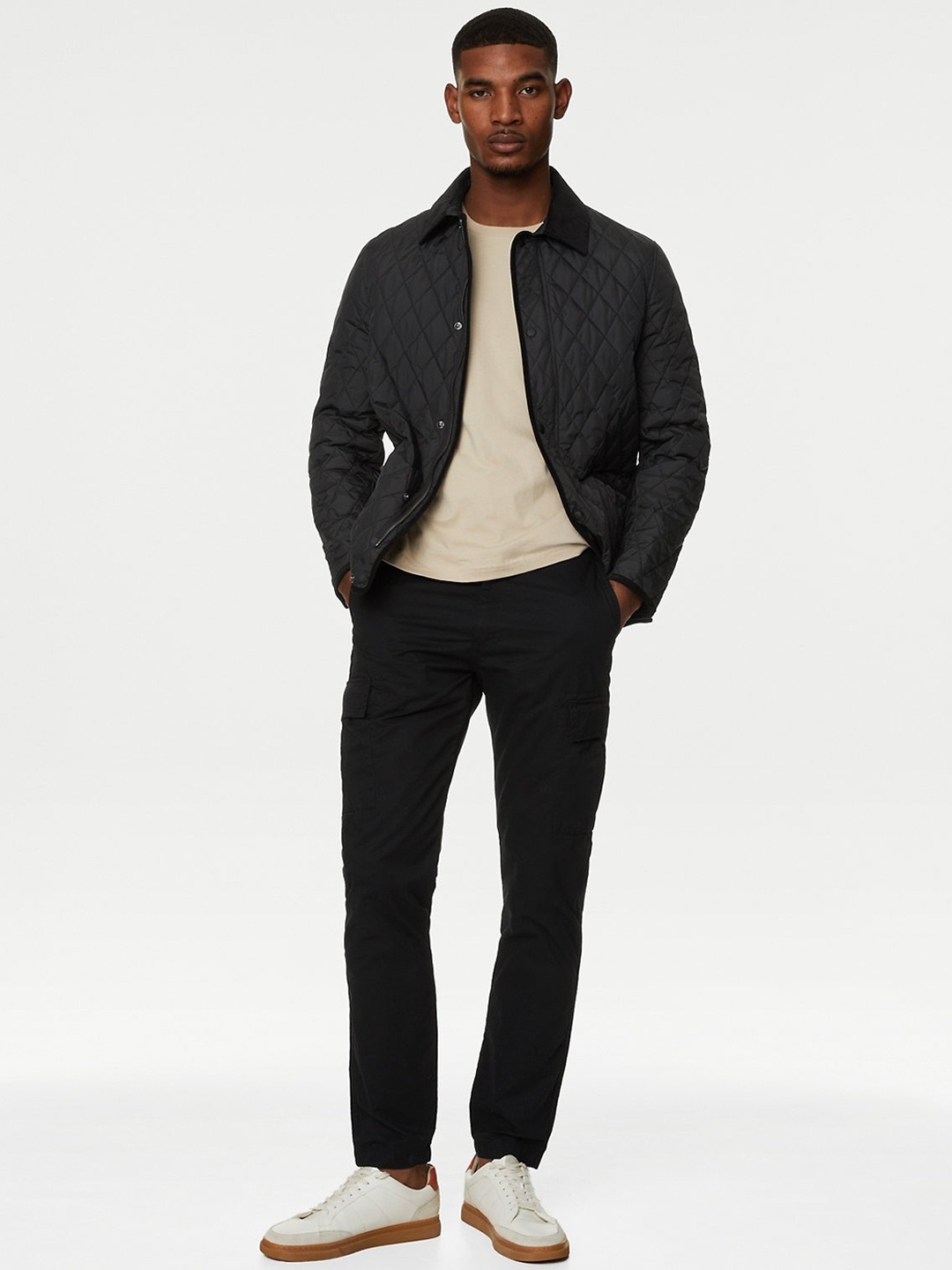

Marks & Spencer Mandarin Collar Leather Jacket, Black