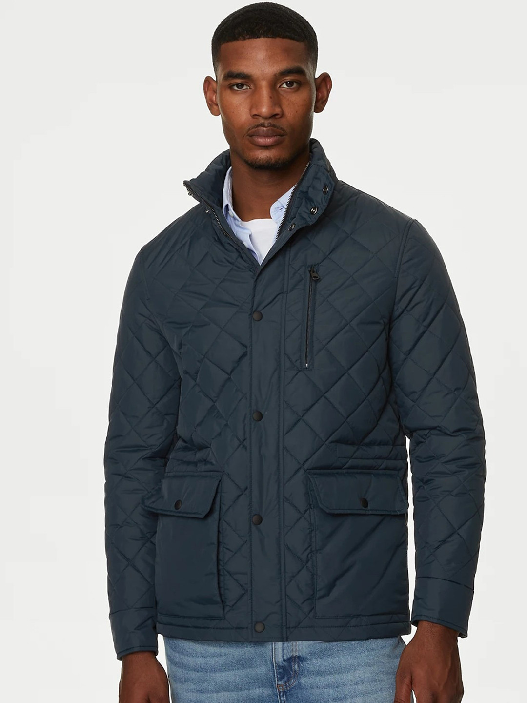 

Marks & Spencer Mock Collar Quilted Jacket, Navy blue