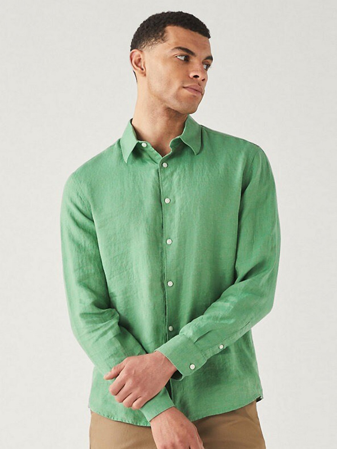 

Marks & Spencer Spread Collar Opaque Linen Casual Shirt, Green
